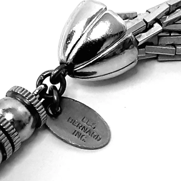 VTG LES BERNARD Silver Tone 3 Strand Twisted Box Link Chain Choker 15" - Picture 8 of 8